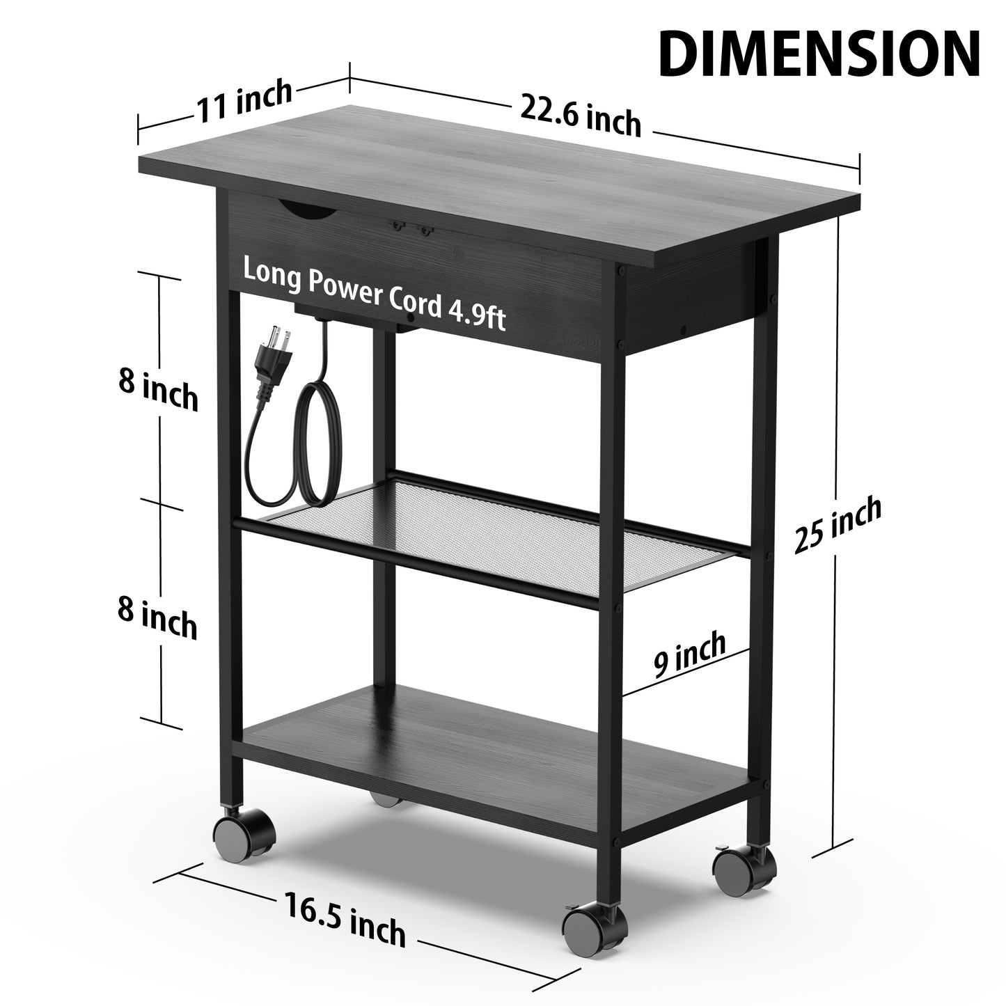 Wheel End Table with Storage and Built-In Outlets