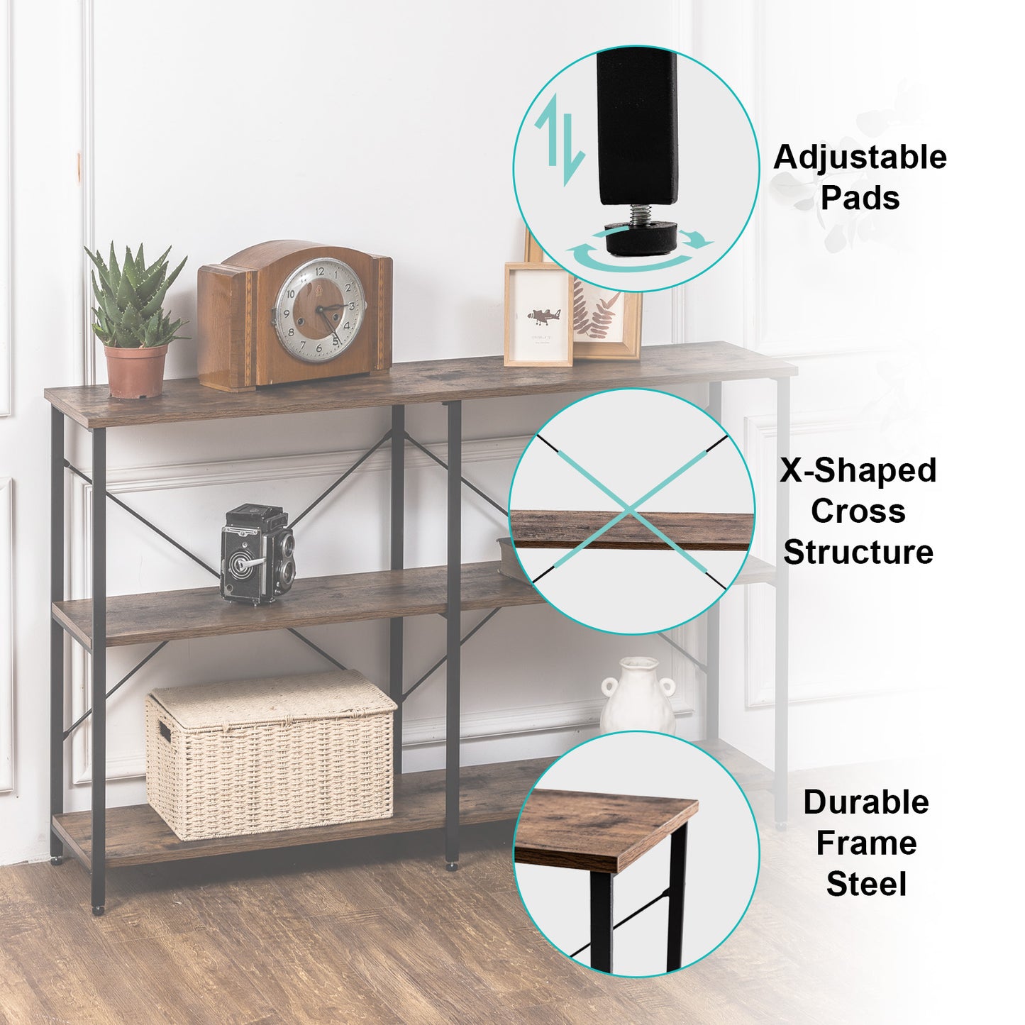 Industrial 47" Sofa Table for Entryway