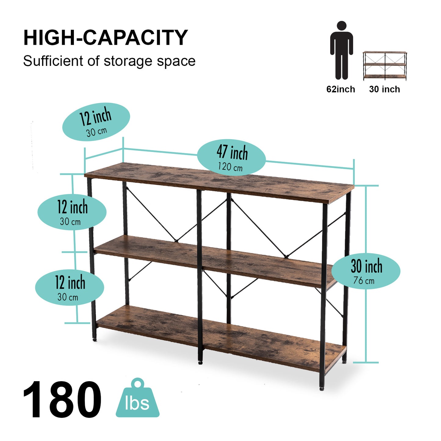 Industrial 47" Sofa Table for Entryway